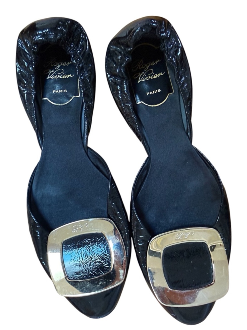Roger Vivier D'orsay Black Patent Gold Buckle Flats